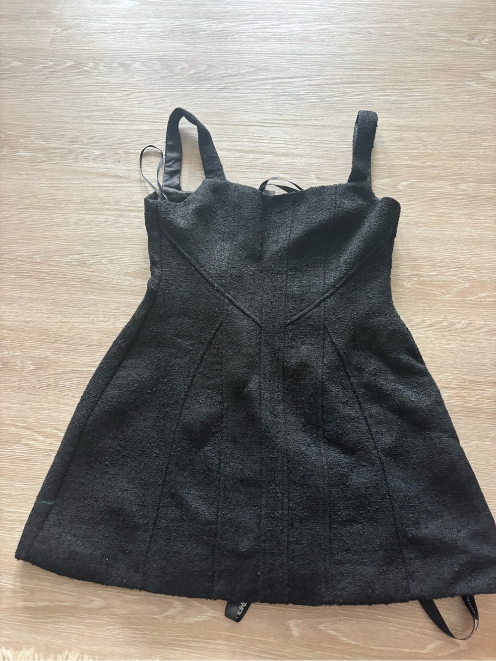 Women's Mini Black Textured Fit-and-Flare Dress
